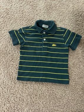 Lacoste Dark Green Polo with Yellow Stripes